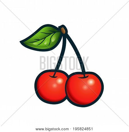 Cherry icon. Cherry in cartoon style. Vector stock.