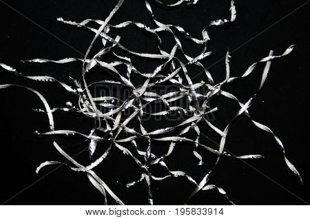 Aluminum shavings Twist spiral close up back background