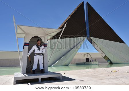 Lisbon Portugal - June 11 2017: Aos Combatentes do Ultramar in Belem. National memorial monument to the Portuguese soldiers fallen in Africa during the 1961-1975