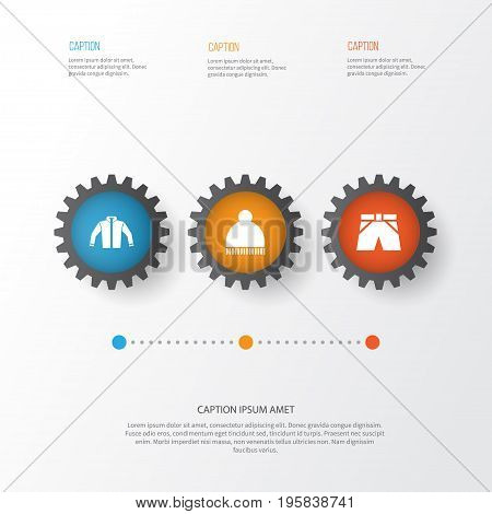 Clothes Icons Set. Collection Of Cardigan, Beanie, Trunks Cloth And Other Elements