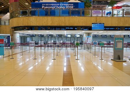 SEOUL, SOUTH KOREA - CIRCA MAY, 2017: check-in area at Gimpo Airport International Terminal. Gimpo International Airport is located in the far western end of Seoul. 