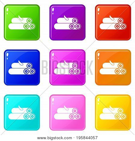 Wooden logs icons of 9 color set isolated vector illustration