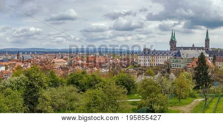 view of Bamberg historic center from Michaelsberg Abbey Germany