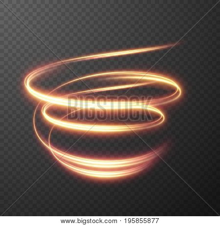 Glowing spiral effect on checkered background. Abstract light speed motion effect. Shiny wavy trail. Light painting. Light trail. Vector eps10.