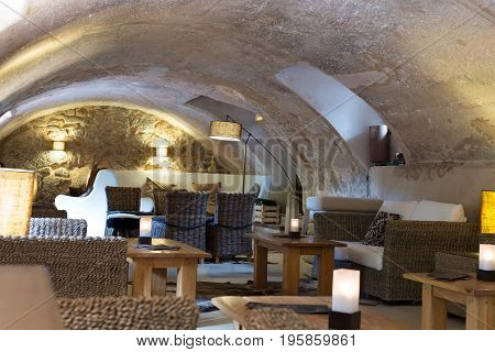 interior of the restaurant in the basement of the castle.
