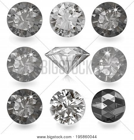 Gemstone grey flatlay set (top side view) isolated on white background vector illustration