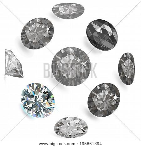 Gemstone grey flatlay set (top side view) isolated on white background vector illustration