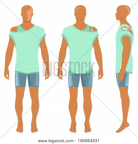 Man's silhouette in summertime clothes: short sleeve t-shirt and briefs (front side & back view). Vector illustration isolated on white background
