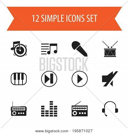 Set Of 12 Editable Song Icons. Includes Symbols Such As Bar Wave, Call Center, Timpano And More