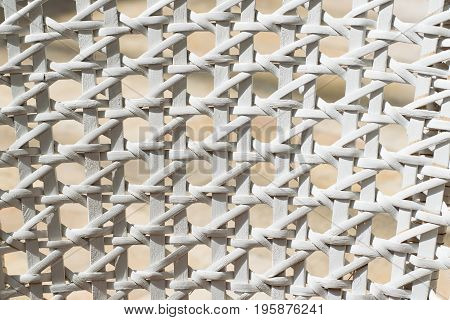 White wicker backrest. Close up texture. Background.