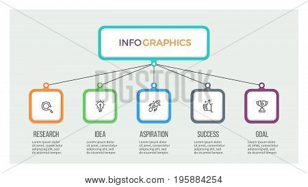 Business hierarchy infographic. Organization chart with 5 options. Vector template.