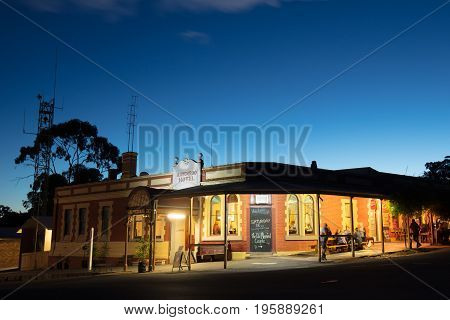 MALDON, AUSTRALIA - February 19 2017: Historic Victorian architecture at dusk in the old gold mining town of Maldon, Victoria, Australia