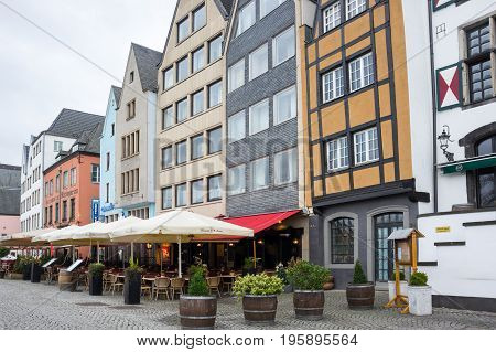 COLOGNE GERMANY - FEBRUARY 22 2016: View of embankment in Cologne the largest city in the German federal State of North Rhine-Westphalia and the fourth-largest city in Germany