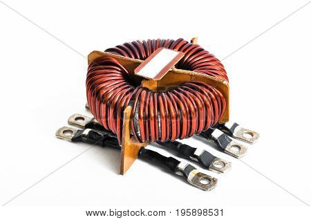 Transformer copper coil isolated on a white background