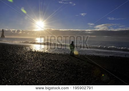 Black lava beach on a beautiful day Iceland