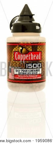 Winneconne WI - 16 July 2017: A package of copperhead bbs on an isolated background.