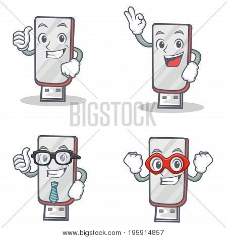 Set of flashdisk character with proud okay businessman hero vector illustration