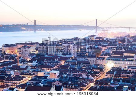 View Of Lisbon At Sunset.