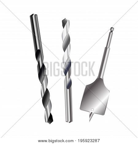 Drill Bit metal set isolated on white background, vector illustration