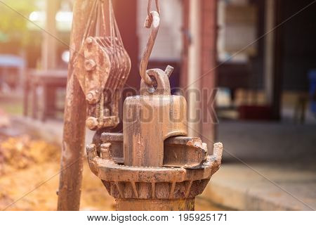 Worker Installing Wet-process Bored Pile For Outside Public Construction