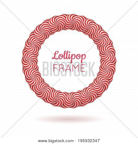 Pink frame from lollipops. Round pink striped frame from lollipops for designers and illustrators. Frame vector illustration.