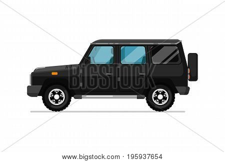 Luxury SUV icon. Comfortable auto vehicle, side view people city transport isolated vector illustration on white background.