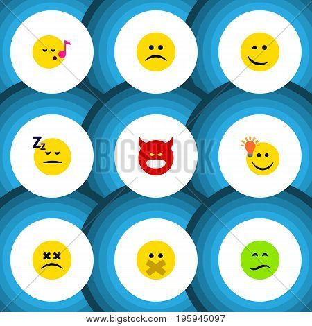 Flat Icon Gesture Set Of Hush, Have An Good Opinion, Pouting And Other Vector Objects