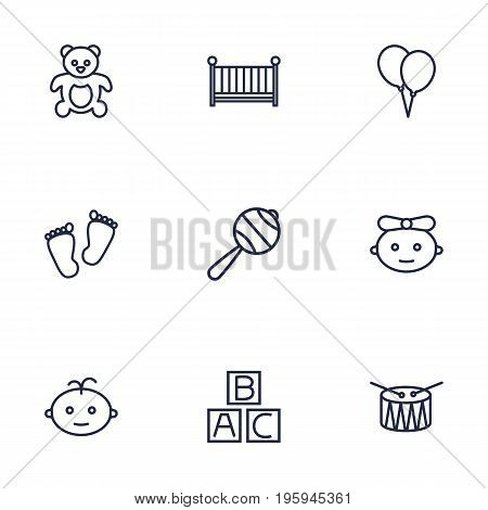 Set Of 9 Kid Outline Icons Set