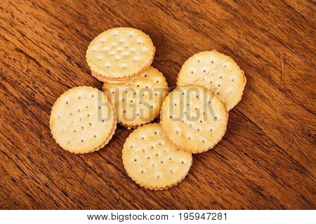 Peanut Butter Crackers on a Wood Table