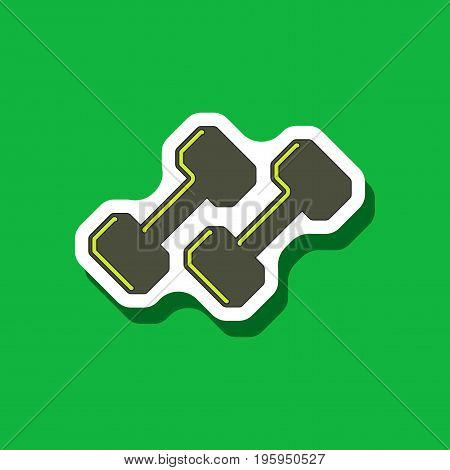 paper sticker on stylish background dumbbells sport