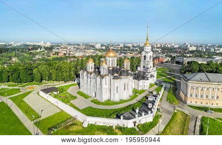 Aerial view of Uspenskiy cathedral in Vladimir Russia