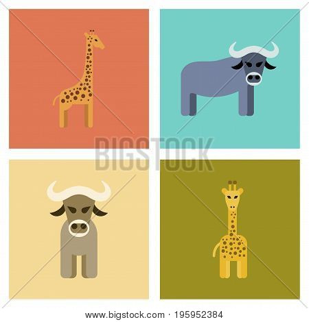 assembly of flat icons nature giraffe bull