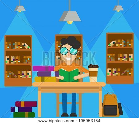 student read book or study  background vector graphic