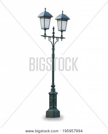 Old vintage stret lamp isolated over white