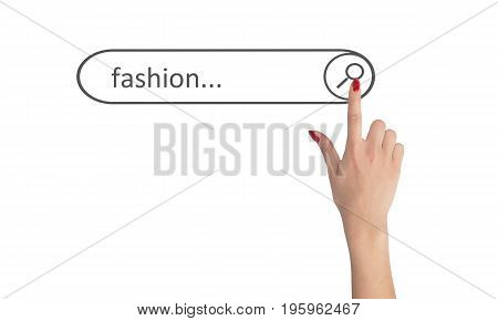 Woman's hand looks for fashion on line
