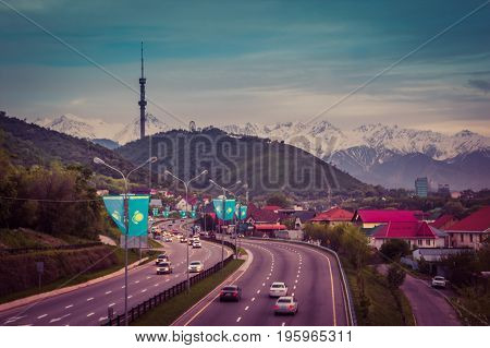 Almaty, Kazakhstan - May 6: Kok Tobe Hill And Tv Tower. City View On May 6, 2017 In Almaty, Kazakhst