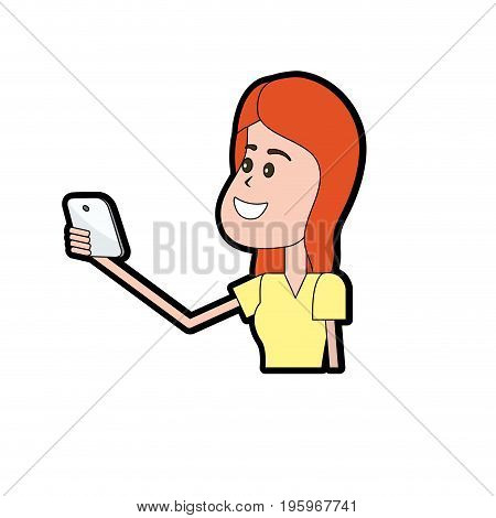 beauty woman with hairstyle and smartphone in the hand vector illustrtaion