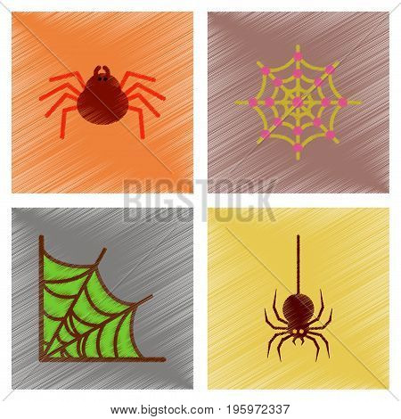 assembly flat shading style icons of halloween spider web