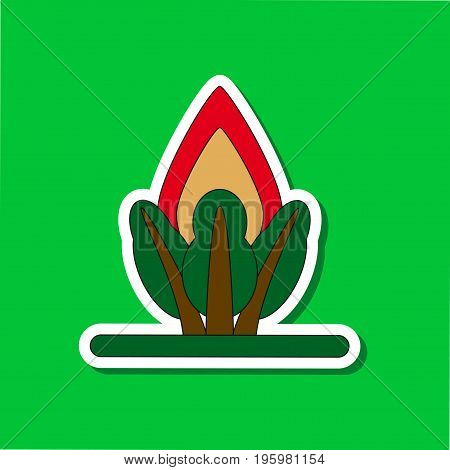paper sticker on stylish background of fire in the forest