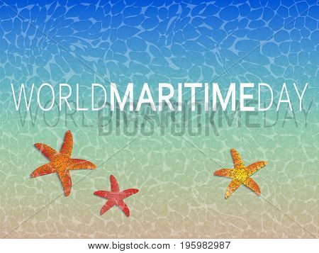 bottom of the sea with starfish and the inscription world marytime day