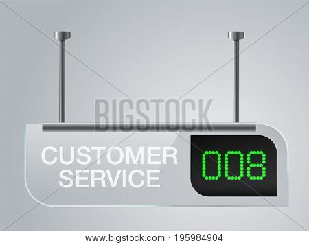 Customer service sign board Made of clear glass Service queue number.
Vector realistic.