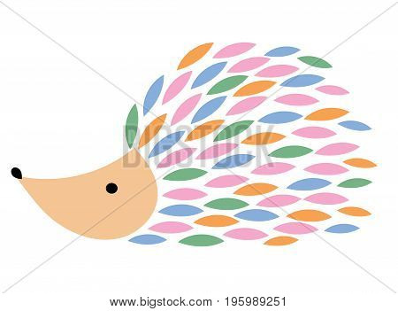 Vector illustration of a cartoon hedgehog. Stylized hedgehog. Art for children. Animal from geometric figures.