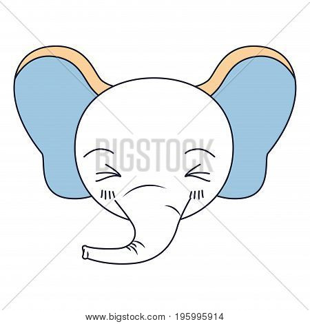 color sections of cute face of elephant happines expression and eyes closed vector illustration