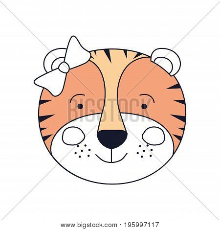 color sections of face female tigress animal happiness expression with bow lace vector illustration