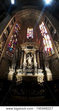 Duomo milan cathedral Pulpit, MILAN,ITALY - October 15, 2015: The beautiful design of statue inside Duomo di milano.