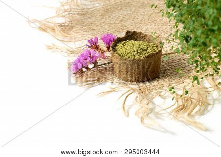 Henna Powder For Dyeing Hair And Eyebrows And Drawing Mehendi On Hands,  With Green  Leafs, Pink Flo
