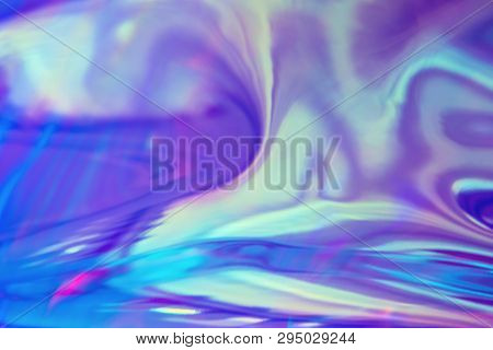 Abstract Trendy Holographic Background In 80s Style. Real Texture In Violet, Pink And Mint Colors Wi
