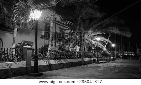 Puerto De Mogan, In Black And White. Canary Islands Spain