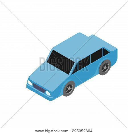 Isometric Car Icon. 3d Vector Illustration In Blue Color Isolated On White Background.