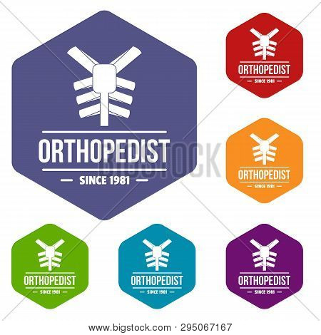 Spine Orthopedic Icons Vector Colorful Hexahedron Set Collection Isolated On White